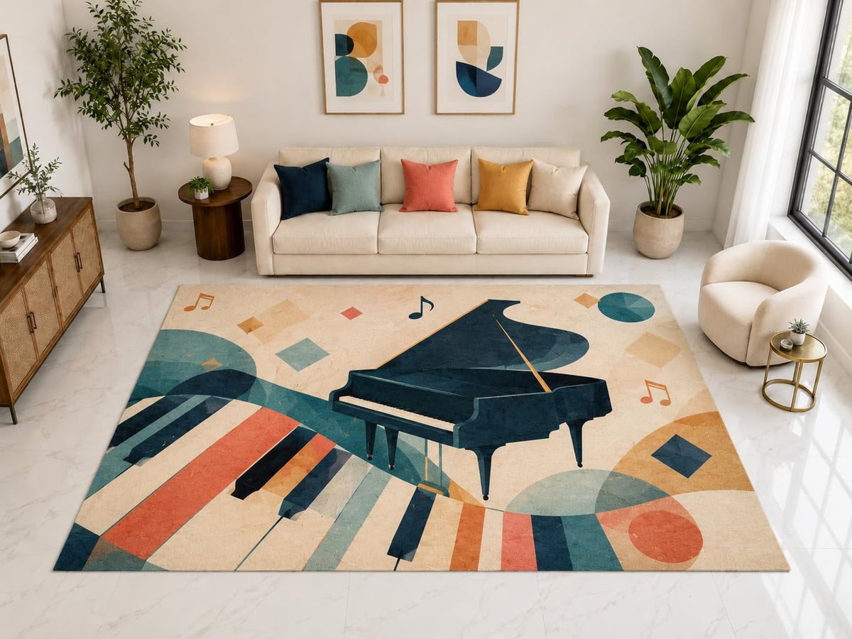 ICE ARMOR "Ultra Light Weight Large 6'7" x 9'10" Grand Piano Music Rug, Soft Low Pile Indoor Rug, Non-Slip Silicone Backing for Kids Room Navy
