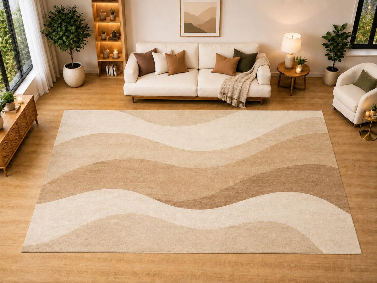 ICE ARMOR "Ultra Light Weight Large 6'7" x 9'10" Layered Sand Dunes Area Rug for Living Room, Bedroom, Dining Room, Soft Low Pile Non-Slip Backing, Beige Taupe