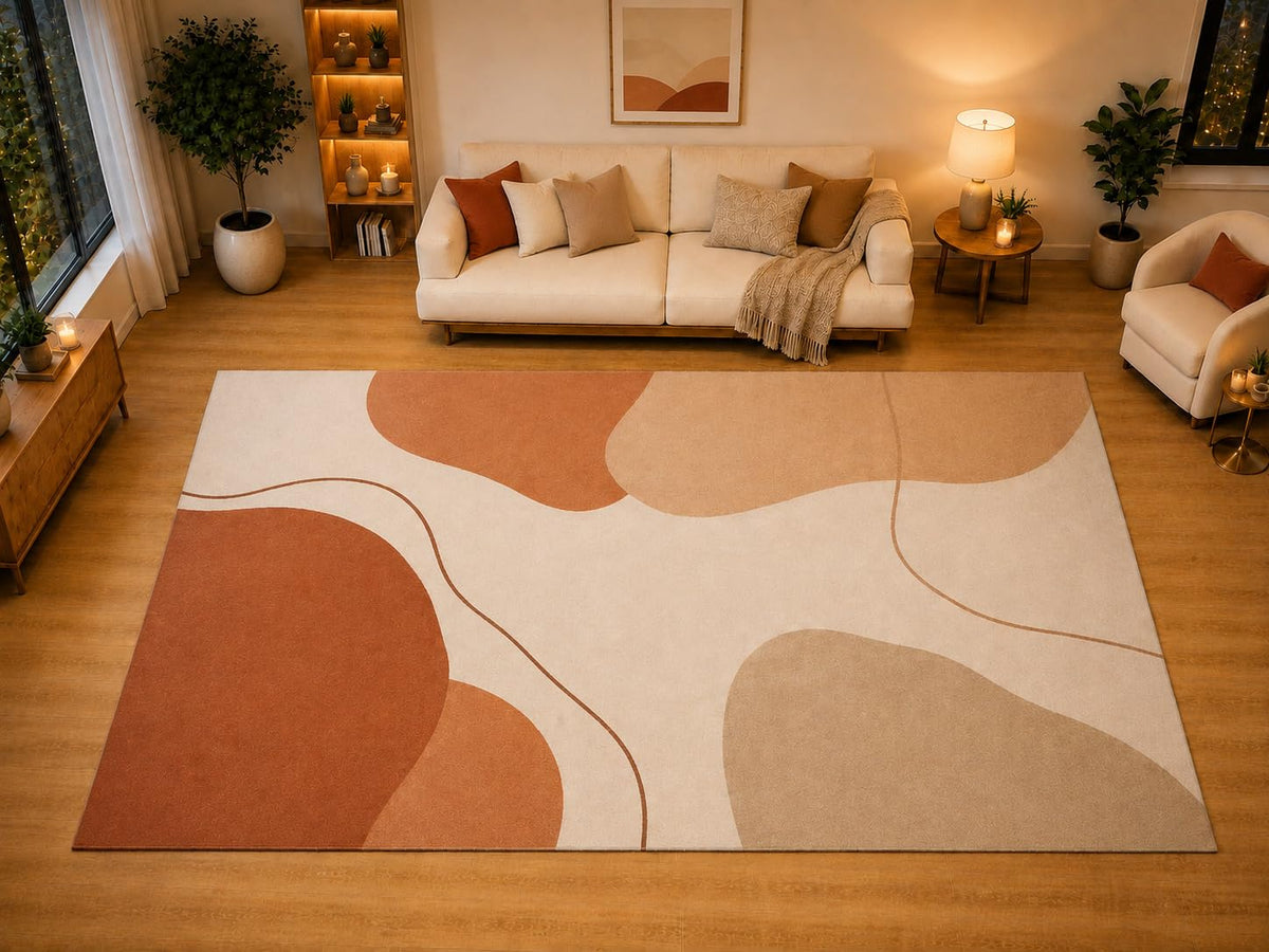ICE ARMOR "Ultra Light Weight Large 6'7" x 9'10" Rounded Color Islands Area Rug for Living Room, Bedroom, Dining Room, Soft Low Pile Non-Slip Backing, Burnt Orange Beige