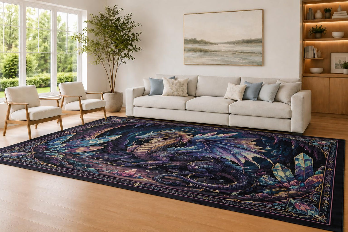 ICE ARMOR Large 6'7" x 9'10" Purple and Blue Crystal Dragon Area Rug for Living Room, Soft Low Pile Carpet with Non-Slip Silicone Backing, Decor for Bedroom and Home Office