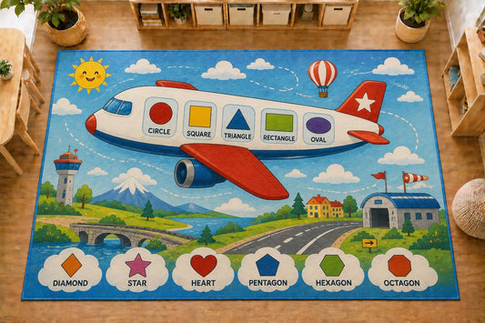 ICE ARMOR Large 6'7" x 9'10" Airplane Shapes Kids Area Rug, Soft Low Pile Indoor Rug with Non-Slip Silicone Backing for Nursery and Playroom, Blue