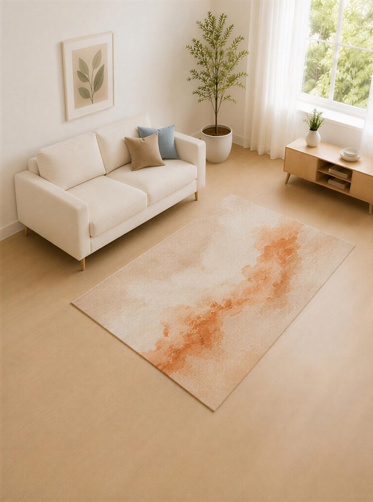 ICE ARMOR 5' x 7' Peach Beige and Ivory Soft Current Area Rug for Living Room, Soft Low Pile Carpet with Non-Slip Silicone Backing, Decor for Bedroom and Home Office