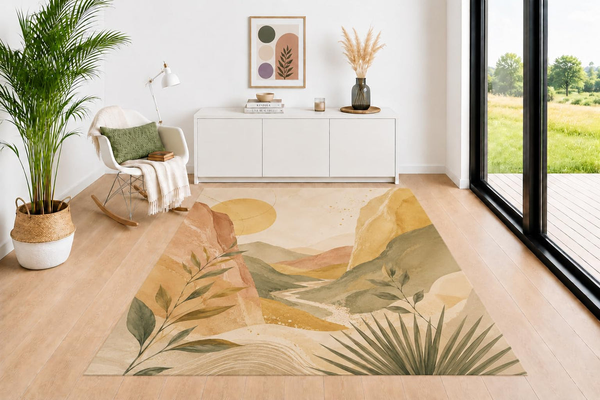 ICE ARMOR 5' x 7' Floral Area Rug, Soft Wildflower Pattern in Beige Sage Green Blush and Mustard, Neutral Floor Carpet for Living Room Bedroom Nursery Dining Room Decor
