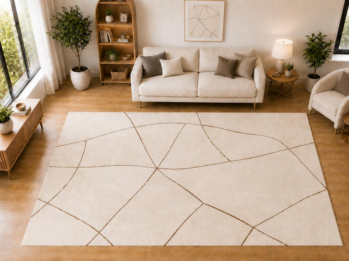 ICE ARMOR "Ultra Light Weight Large 6'7 x 9'10 Beige Abstract Crossing Line Pattern Area Rug for Living Room Bedroom Dining Room Soft Low Pile Indoor Carpet Modern Floor Decor