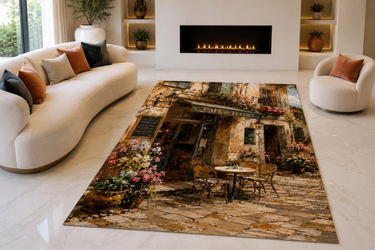 ICE ARMOR "Ultra Lightweight Large 6'7" x 9'10" Vintage Flower Cafe Area Rug for Living Room, Bedroom and Home Office, Soft Low Pile Carpet with Non-Slip Silicone Backing, Brown and Cream