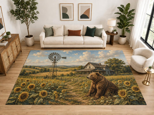 ICE ARMOR "Ultra Light Weight Large 6'7" x 9'10" Bear Sunflower Area Rug, Soft Low Pile Indoor Rug, Non-Slip Silicone Backing, Living Room, Brown