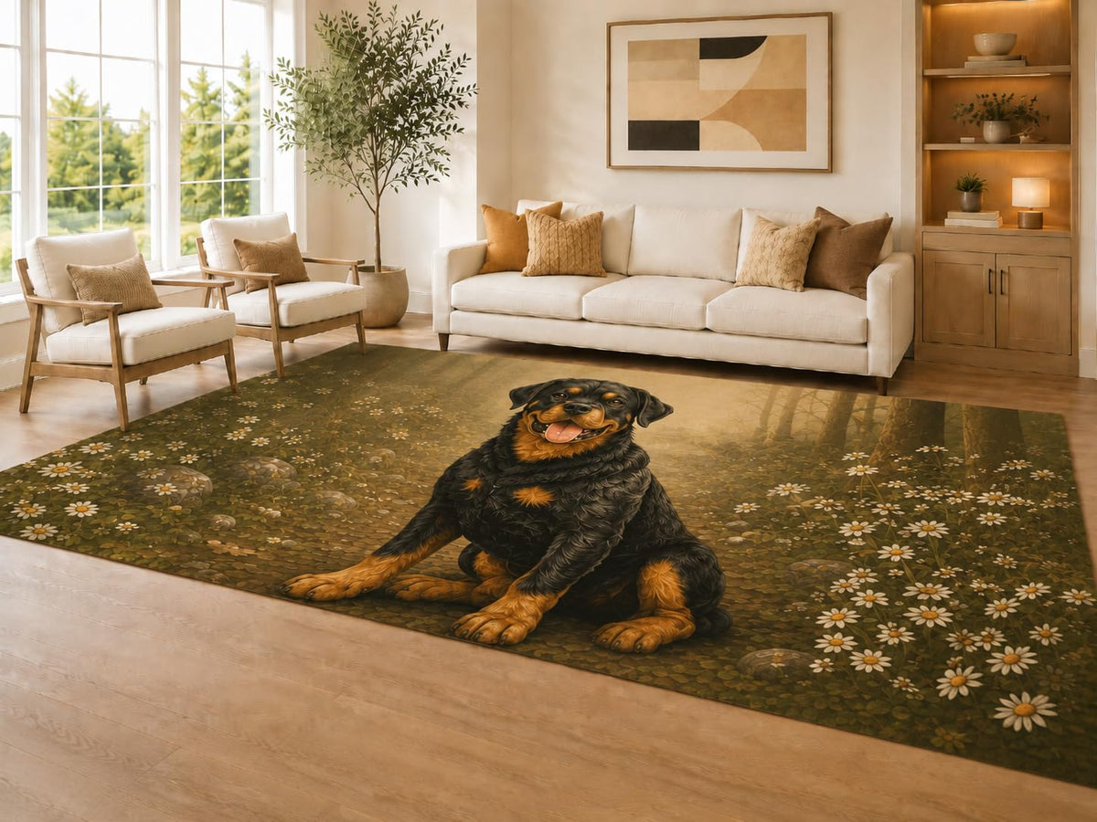 ICE ARMOR Large 6'7" x 9'10" Brown and Black Rottweiler Dog Area Rug for Living Room, Soft Low Pile Carpet with Non-Slip Silicone Backing, Decor for Bedroom Dining Room and Home Office