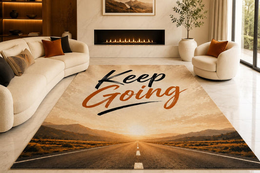 ICE ARMOR "Ultra Lightweight Large 6'7" x 9'10" Keep Going Quote Area Rug for Living Room, Bedroom and Home Office, Soft Low Pile Carpet with Non-Slip Silicone Backing, Orange and Beige