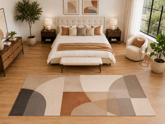 ICE ARMOR "Ultra Light Weight Large 6'7" x 9'10" Abstract Arch Geometric Rug, Soft Low Pile Indoor Rug, Non-Slip Silicone Backing for Bedroom Beige