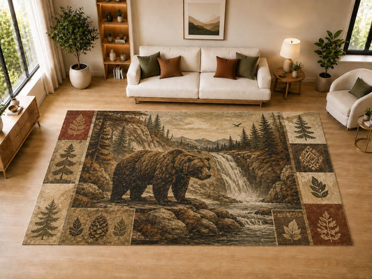 ICE ARMOR "Ultra Light Weight Large 6'7" x 9'10" Bear Waterfall, Living Room, Bedroom, Dining Room, Office, Family Room, Soft Low Pile Indoor Rug, Non-Slip Silicone Backing, Brown