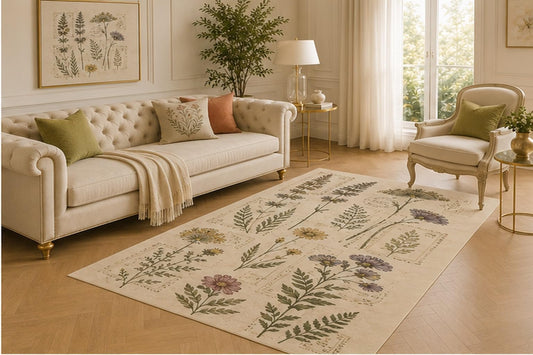 ICE ARMOR 5' x 7' Vintage Botanical Herbarium Area Rug for Living Room, Soft Low Pile Indoor Carpet with Non-Slip Backing for Bedroom, Dining Room, Office