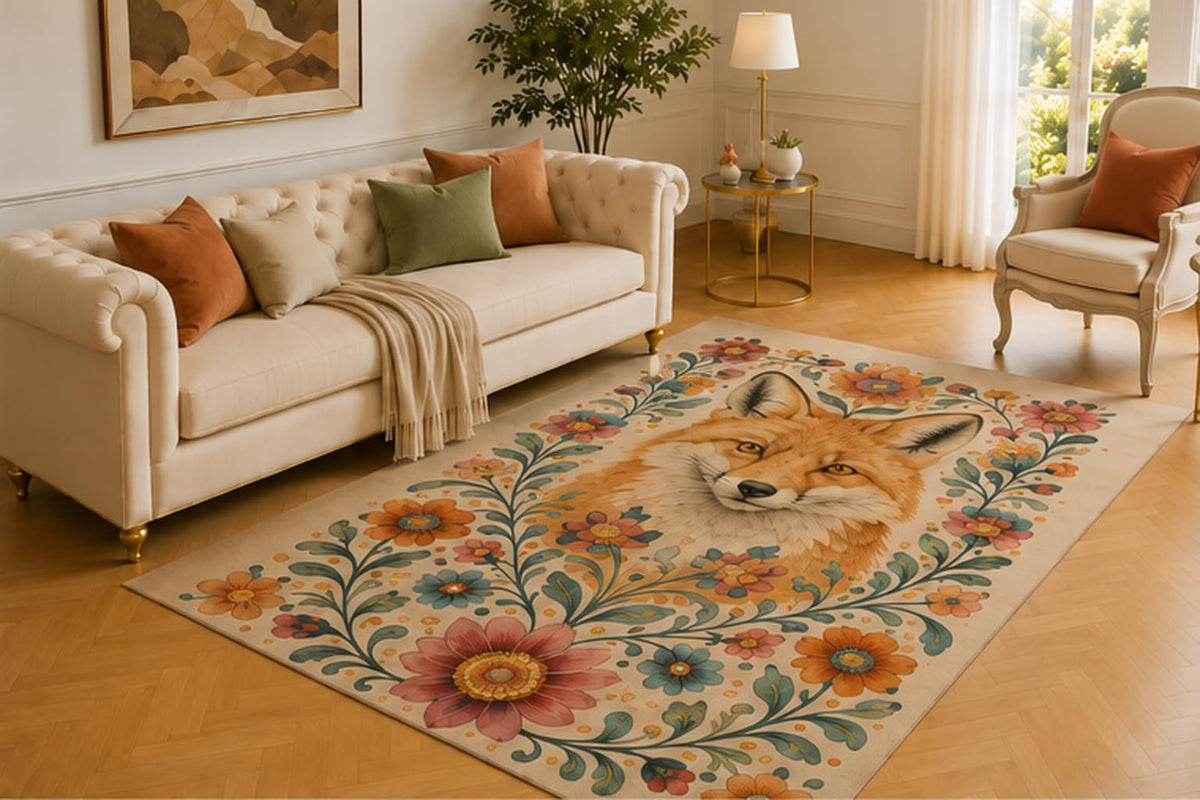 ICE ARMOR 5' x 7' Sea Turtle Ocean Waves Area Rug for Living Room,Soft Low Pile Indoor Rug with Non-Slip Silicone Backing,Decorative Carpet for Bedroom,Dining Room,Office,Beige