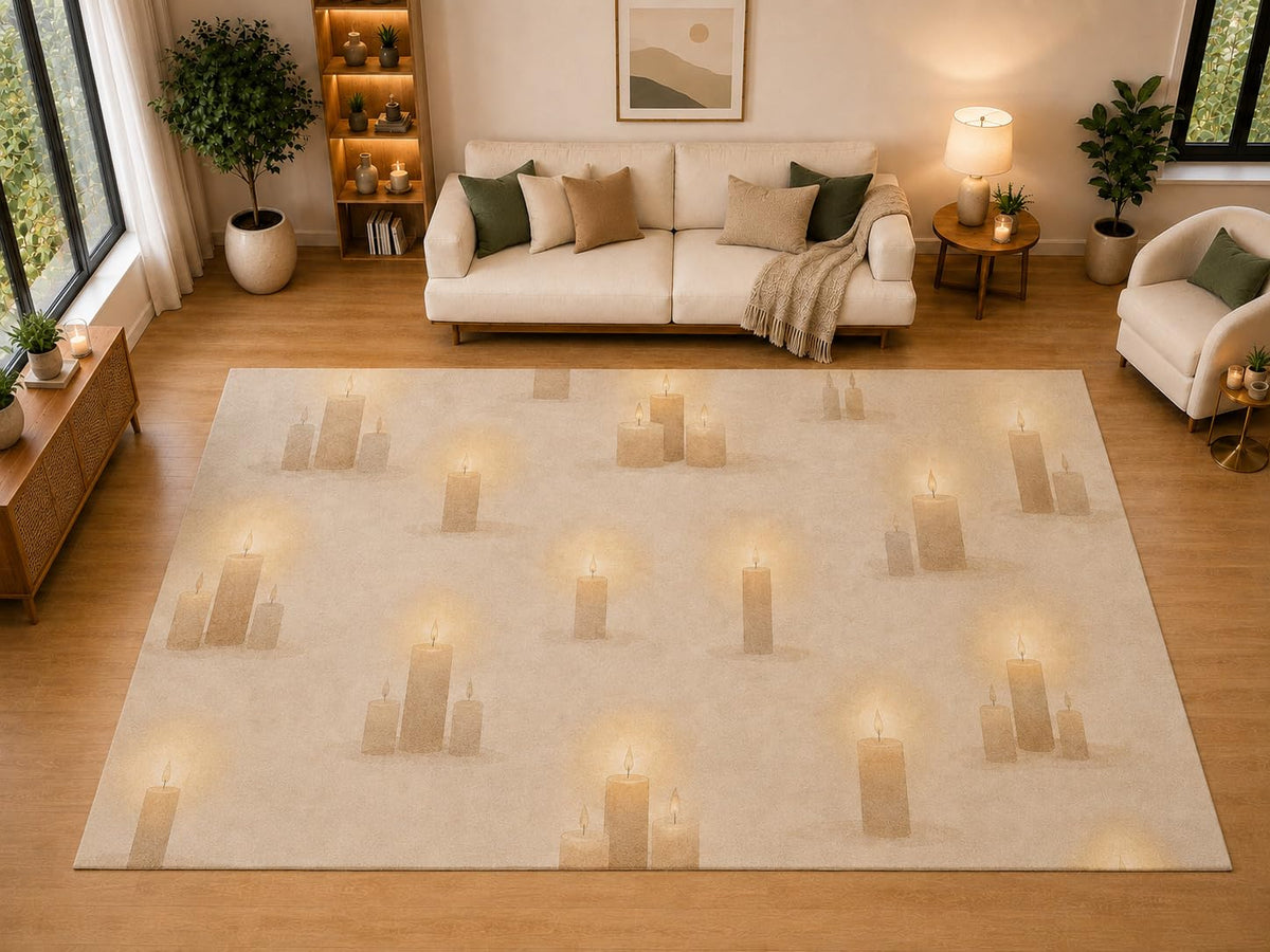 ICE ARMOR "Ultra Light Weight Large 6'7" x 9'10" Candle Glow Motif Area Rug for Living Room, Bedroom, Dining Room, Soft Low Pile Non-Slip Backing, Champagne Ivory