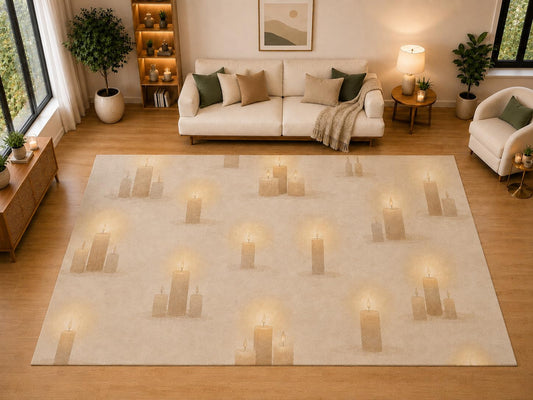 ICE ARMOR "Ultra Light Weight Large 6'7" x 9'10" Candle Glow Motif Area Rug for Living Room, Bedroom, Dining Room, Soft Low Pile Non-Slip Backing, Champagne Ivory