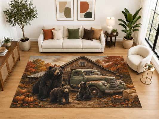 ICE ARMOR "Ultra Light Weight Large 6'7" x 9'10" Bear Family Truck Area Rug, Soft Low Pile Indoor Rug, Non-Slip Silicone Backing, Family Room, Brown