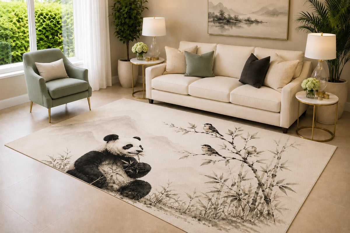 ICE ARMOR 6'7" x 9'10" Panda Bamboo Area Rug Soft Low Pile with Non-Slip Backing, Carpet for Living Room, Bedroom, Dining Room, Beige