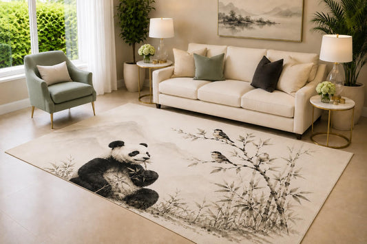 ICE ARMOR 6'7" x 9'10" Panda Bamboo Area Rug Soft Low Pile with Non-Slip Backing, Carpet for Living Room, Bedroom, Dining Room, Beige