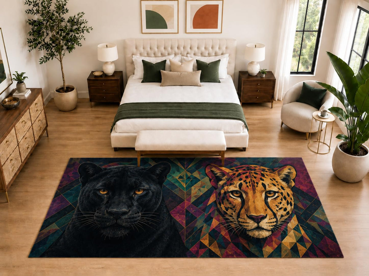 ICE ARMOR "Ultra Light Weight Large 6'7" x 9'10" Panther Leopard Rug, Soft Low Pile Indoor Rug, Non-Slip Silicone Backing for Bedroom Multicolor