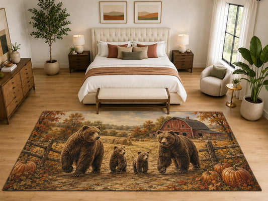ICE ARMOR "Ultra Light Weight Large 6'7" x 9'10" Bear Family Autumn Area Rug, Soft Low Pile Indoor Rug, Non-Slip Silicone Backing, Family Room, Brown