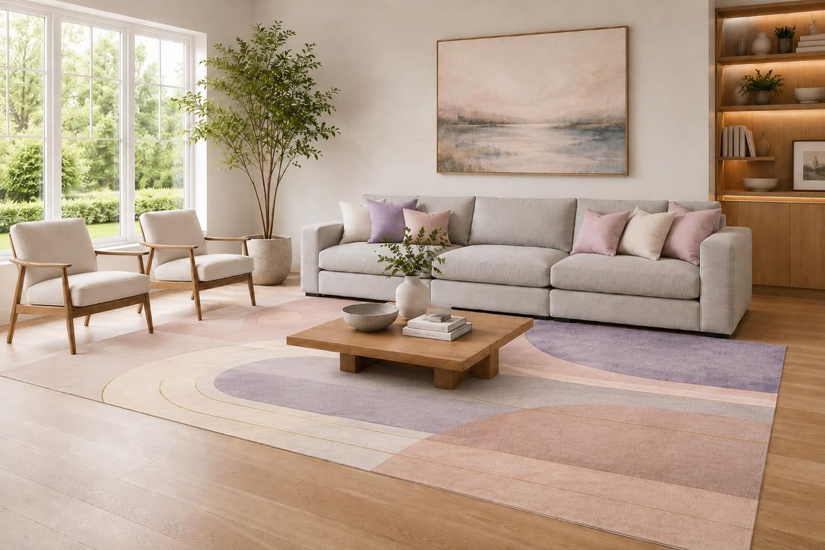 ICE ARMOR Large 6'7" x 9'10" Lavender and Blush Pink Modern Arch Design Area Rug for Living Room, Soft Low Pile Carpet with Non-Slip Silicone Backing, Decor for Bedroom and Home Office