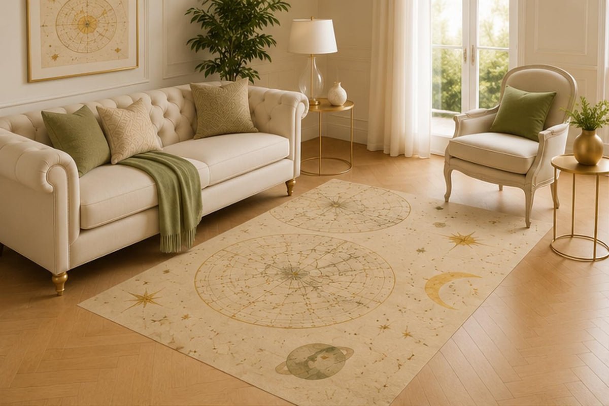 ICE ARMOR 5' x 7' Celestial Compass Map Area Rug for Living Room, Soft Low Pile Decorative Carpet with Non-Slip Silicone Backing for Bedroom, Study, Office, Kids and Pets