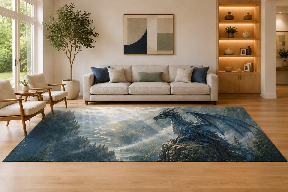 ICE ARMOR Large 6'7" x 9'10" Blue and Gray Mountain Dragon Area Rug for Living Room, Soft Low Pile Carpet with Non-Slip Silicone Backing, Decor for Bedroom Dining Room and Home Office