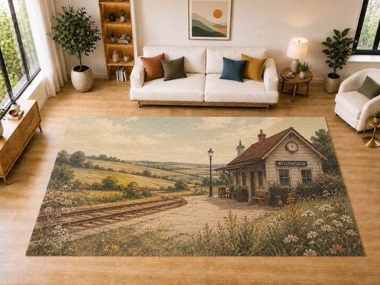 ICE ARMOR "Ultra Light Weight Large 6'7" x 9'10" Country Train Station Wildflower Area Rug for Living Room, Bedroom, Dining Room, Soft Low Pile Non-Slip Backing, Beige