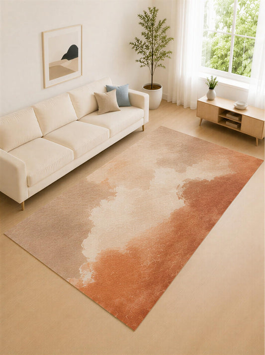 ICE ARMOR Large 6'7" x 9'10" Terracotta and Beige Watercolor Mist Area Rug for Living Room, Soft Low Pile Carpet with Non-Slip Silicone Backing, Decor for Bedroom and Home Office