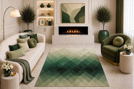 ICE ARMOR "Ultra Light Weight 5' x 7' Green Geometric Area Rug Modern Ombre Diamond Pattern Contemporary Living Room Bedroom Dining Room Non-Slip Silicone Backing Low Pile