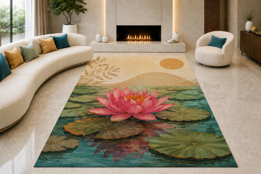ICE ARMOR "Ultra Lightweight Large 6'7" x 9'10" Lotus Reflection Area Rug for Living Room, Bedroom and Home Office, Soft Low Pile Carpet with Non-Slip Silicone Backing, Pink and Green