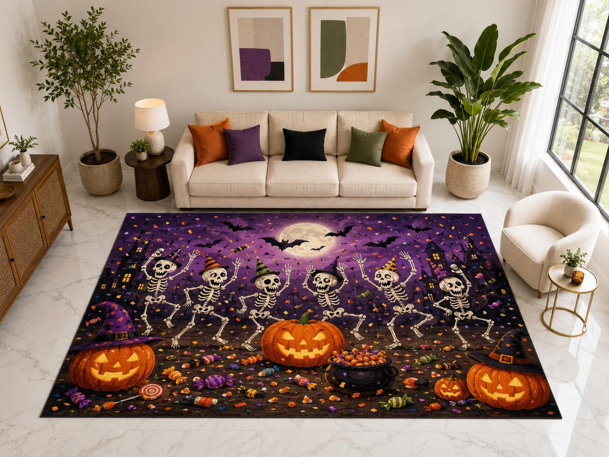 ICE ARMOR "Ultra Light Weight Large 6'7" x 9'10" Skeleton Dance Rug, Soft Low Pile Indoor Rug, Non-Slip Silicone Backing for Family Room Purple