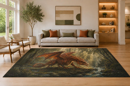 ICE ARMOR Large 6'7" x 9'10" Red and Green River Dragon Area Rug for Living Room, Soft Low Pile Carpet with Non-Slip Silicone Backing, Decor for Bedroom Dining Room and Home Office