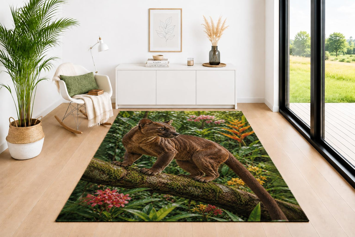 ICE ARMOR 5' x 7' Fossa Wildlife Area Rug for Living Room, Soft Low Pile Indoor Rug with Non-Slip Silicone Backing, Decorative Carpet for Bedroom, Office, Kids & Pets, Brown