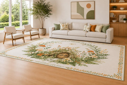 ICE ARMOR Large 6'7" x 9'10" Cream and Sage Fairy Cottage Area Rug for Living Room, Soft Low Pile Carpet with Non-Slip Silicone Backing, Decor for Bedroom and Home Office