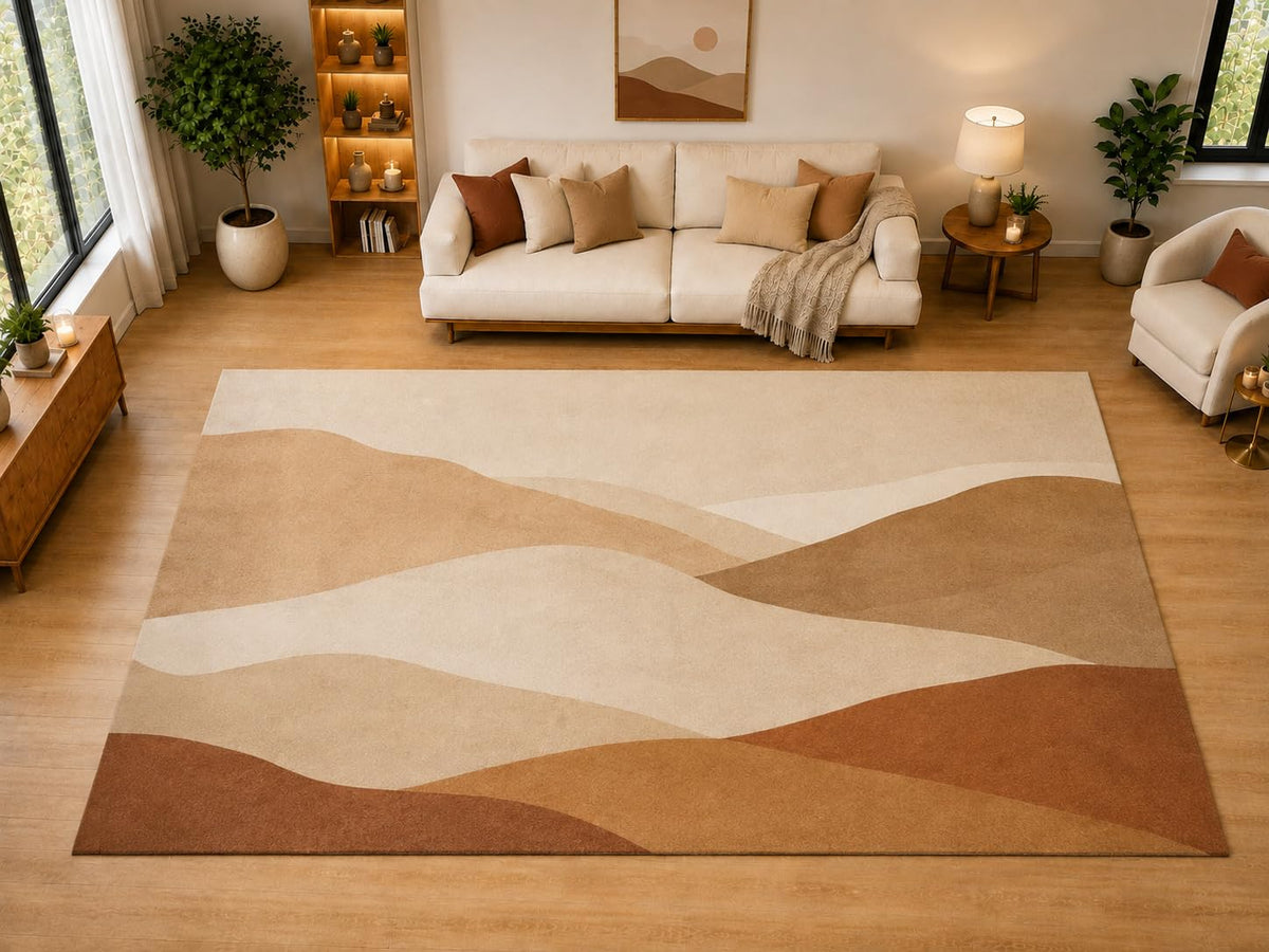 ICE ARMOR "Ultra Light Weight Large 6'7" x 9'10" Abstract Rolling Hills Area Rug for Living Room, Bedroom, Dining Room, Soft Low Pile Non-Slip Backing, Beige Brown Rust