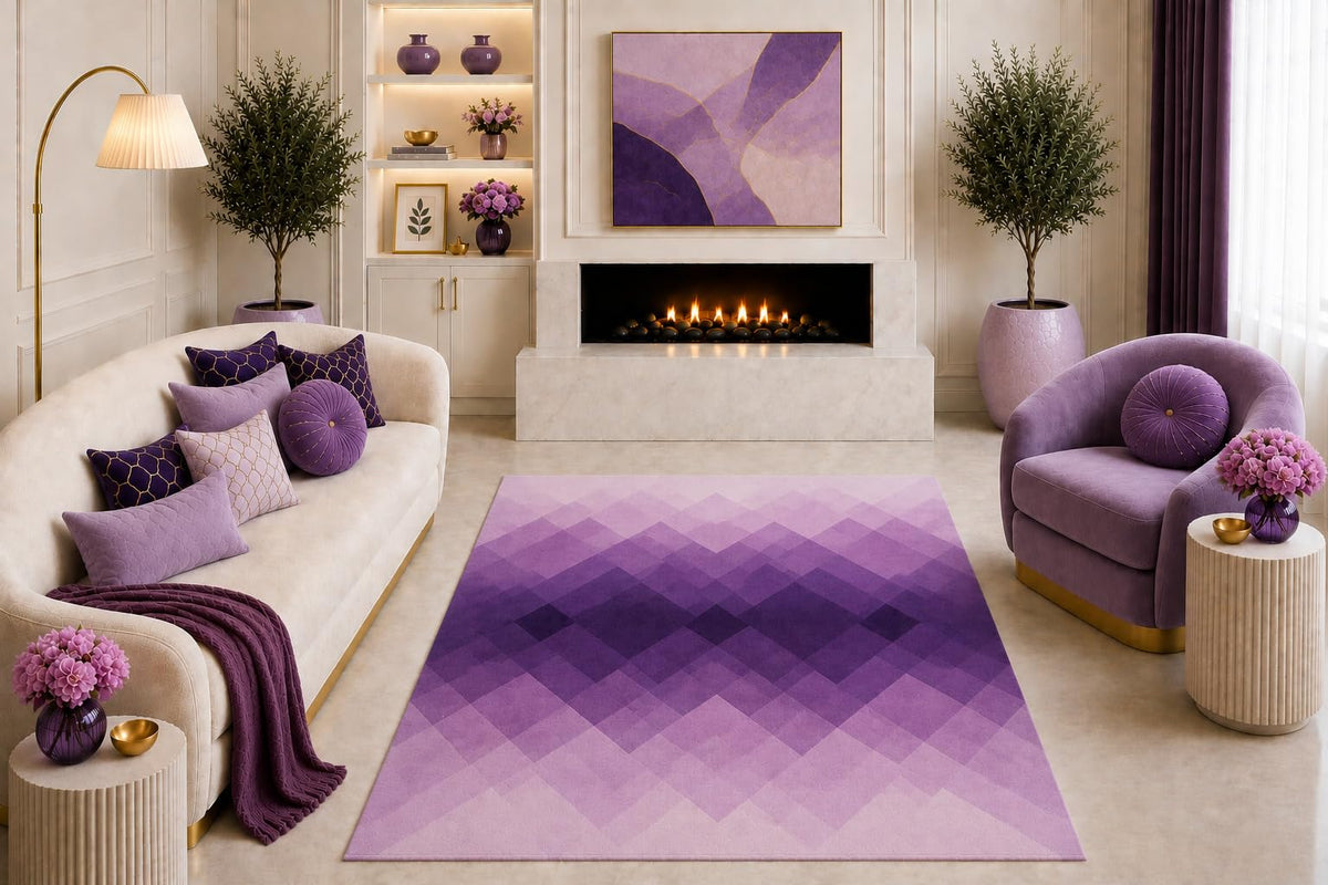 ICE ARMOR "Ultra Light Weight 5' x 7' Purple Geometric Area Rug Modern Ombre Diamond Pattern Contemporary Living Room Bedroom Dining Room Non-Slip Silicone Backing Low Pile