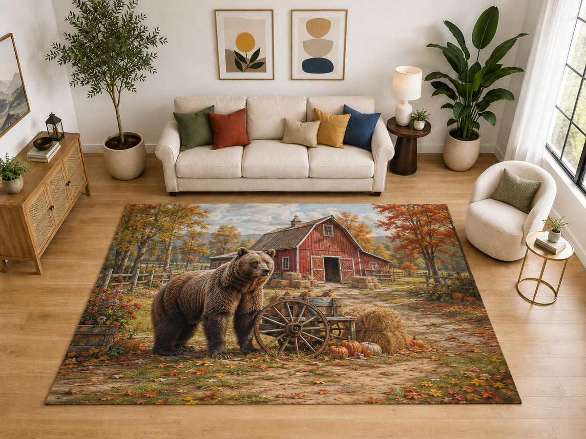 ICE ARMOR "Ultra Light Weight Large 6'7" x 9'10" Bear Barn Wagon Wheel Rug, Soft Low Pile Indoor Rug, Non-Slip Silicone Backing for Living Room Brown