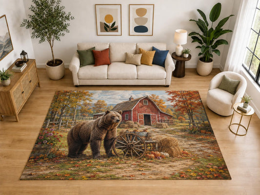 ICE ARMOR "Ultra Light Weight Large 6'7" x 9'10" Bear Barn Wagon Wheel Rug, Soft Low Pile Indoor Rug, Non-Slip Silicone Backing for Living Room Brown