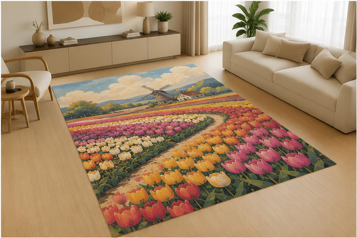 ICE ARMOR 5' x 7' Night Bloom Floral Area Rug for Living Room, Soft Low Pile Indoor Rug with Non-Slip Silicone Backing, Decorative Carpet for Bedroom, Office, Family Room, Kids & Pets, Navy Pink