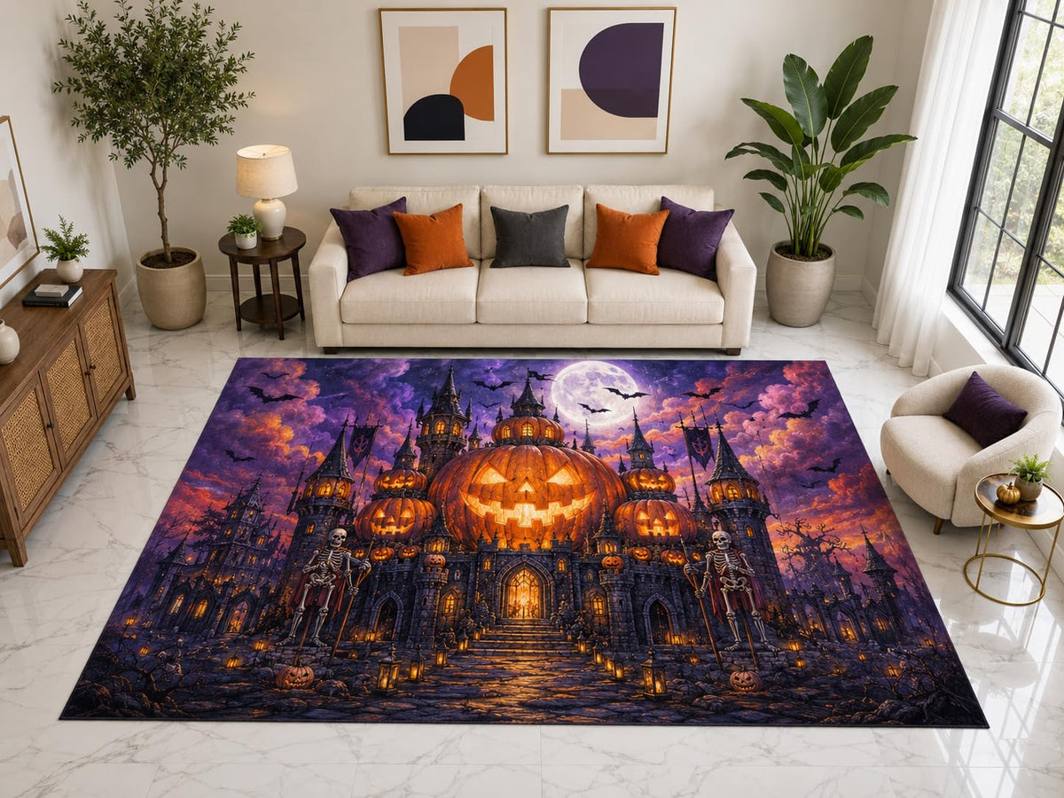 ICE ARMOR "Ultra Light Weight Large 6'7" x 9'10" Pumpkin Castle Rug, Soft Low Pile Indoor Rug, Non-Slip Silicone Backing for Living Room Purple