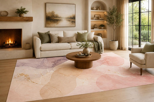ICE ARMOR Large 6'7" x 9'10" Blush Pink and Peach Pebble Wash Area Rug for Living Room, Soft Low Pile Carpet with Non-Slip Silicone Backing, Decor for Bedroom, Dining Area and Home Office