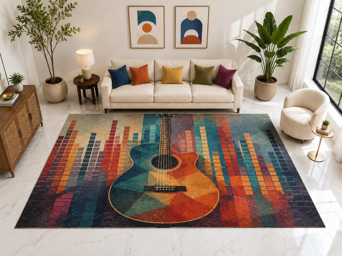 ICE ARMOR "Ultra Light Weight Large 6'7" x 9'10" Guitar Equalizer Rug, Soft Low Pile Indoor Rug, Non-Slip Silicone Backing for Living Room Teal