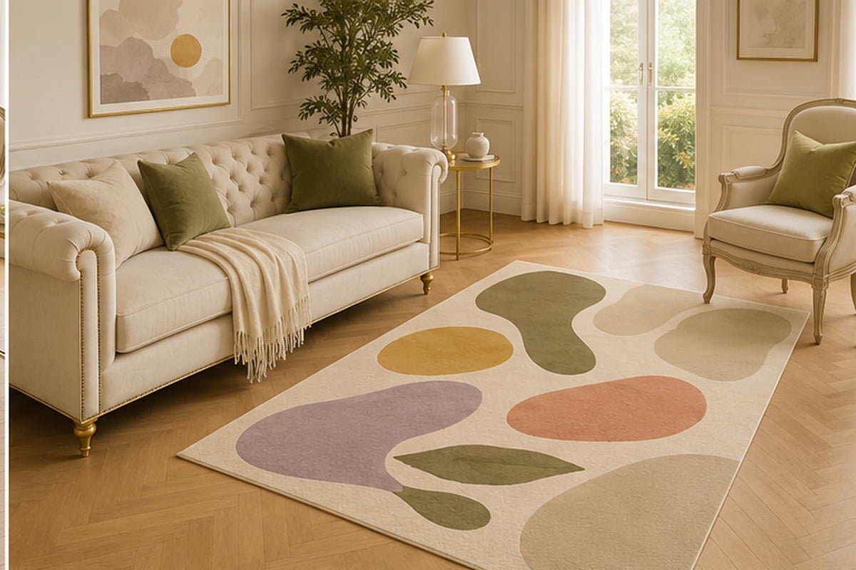 ICE ARMOR 5' x 7' Rounded Pebble Abstract Area Rug for Living Room, Soft Low Pile Floor Carpet with Non-Slip Silicone Backing for Bedroom, Dining Space, Office, Kids and Pets