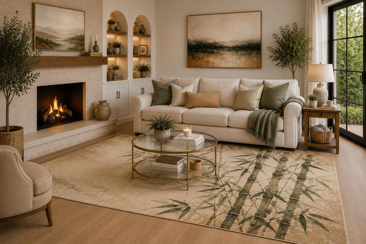 ICE ARMOR 6'7" x 9'10" Beige, Olive Green and Taupe Bamboo Grove Area Rug for Living Room, Soft Low Pile Carpet with Non-Slip Backing for Bedroom, Dining Room and Office
