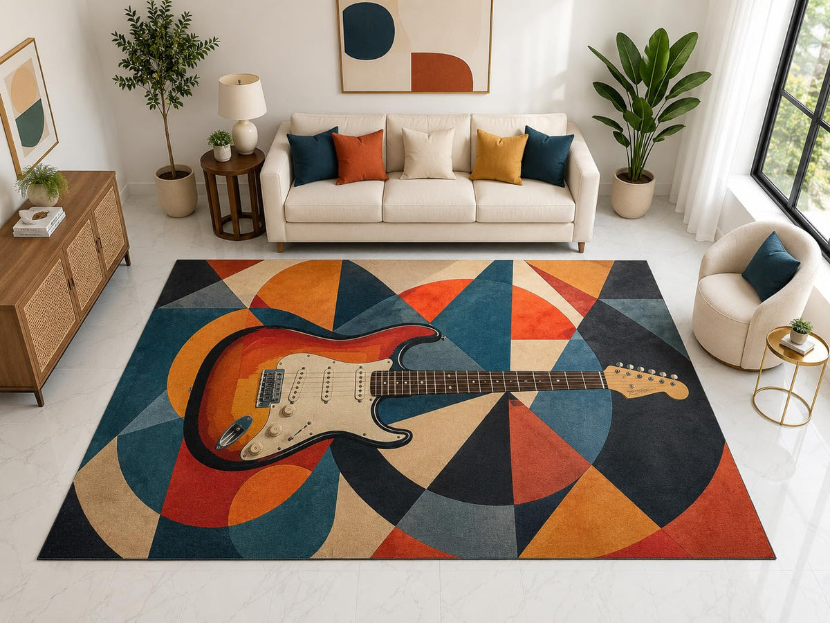 ICE ARMOR "Ultra Light Weight Large 6'7" x 9'10" Electric Guitar Music Rug, Soft Low Pile Indoor Rug, Non-Slip Silicone Backing for Bedroom Orange