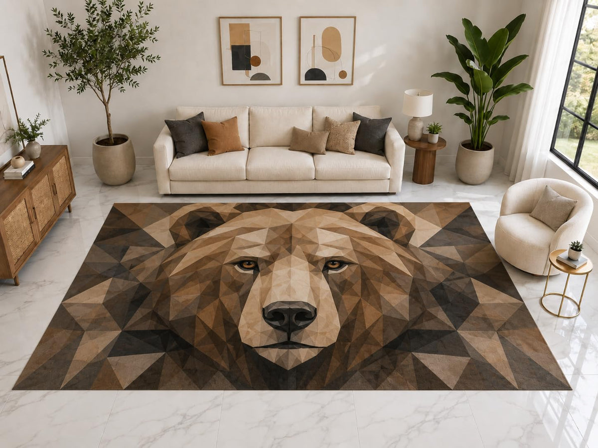 ICE ARMOR "Ultra Light Weight Large 6'7" x 9'10" Geometric Bear Rug, Soft Low Pile Indoor Rug, Non-Slip Silicone Backing for Family Room Kids Brown