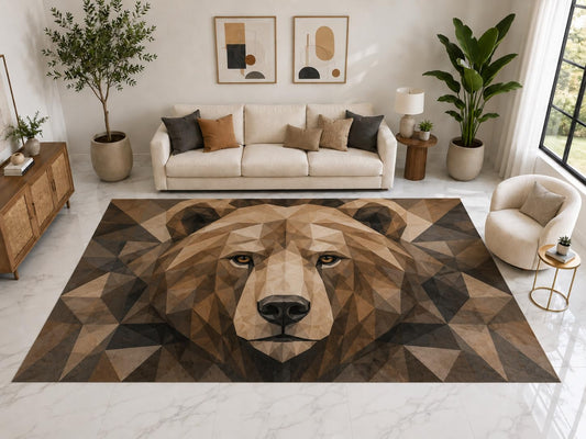 ICE ARMOR "Ultra Light Weight Large 6'7" x 9'10" Geometric Bear Rug, Soft Low Pile Indoor Rug, Non-Slip Silicone Backing for Family Room Kids Brown