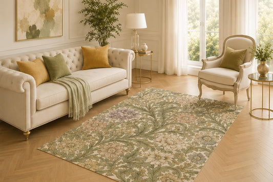 ICE ARMOR 5' x 7' Classic Floral Tapestry Area Rug for Living Room, Soft Low Pile Indoor Carpet with Non-Slip Backing for Bedroom, Dining Room, Office, Olive