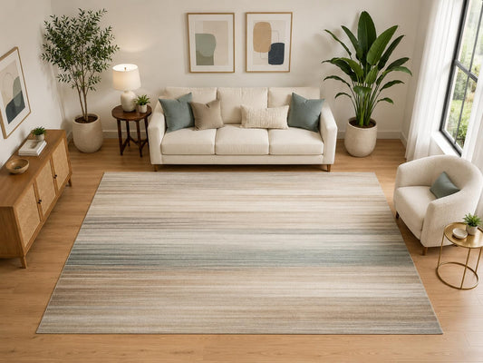 ICE ARMOR "Ultra Light Weight Large 6'7" x 9'10" Ombre Stripe Area Rug for Living Room and Bedroom, Soft Low Pile Indoor Rug and Non-Slip Silicone Backing, Beige