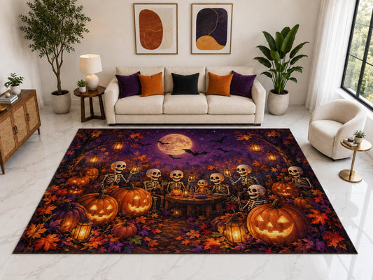 ICE ARMOR "Ultra Light Weight Large 6'7" x 9'10" Skeleton Pumpkin Party Rug, Soft Low Pile Indoor Rug, Non-Slip Silicone Backing for Bedroom Purple